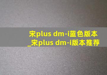 宋plus dm-i蓝色版本_宋plus dm-i版本推荐